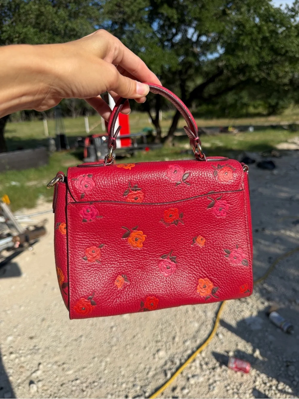 Coach Morgan Top Handle Satchel With Flower Print in Pink Pebble Leather - Picture 2 of 13